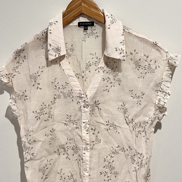 Pleione Tops - Pleione Women Small Blouse Button Gauze Lightweigh Ruffled Sleeve Floral Cottage